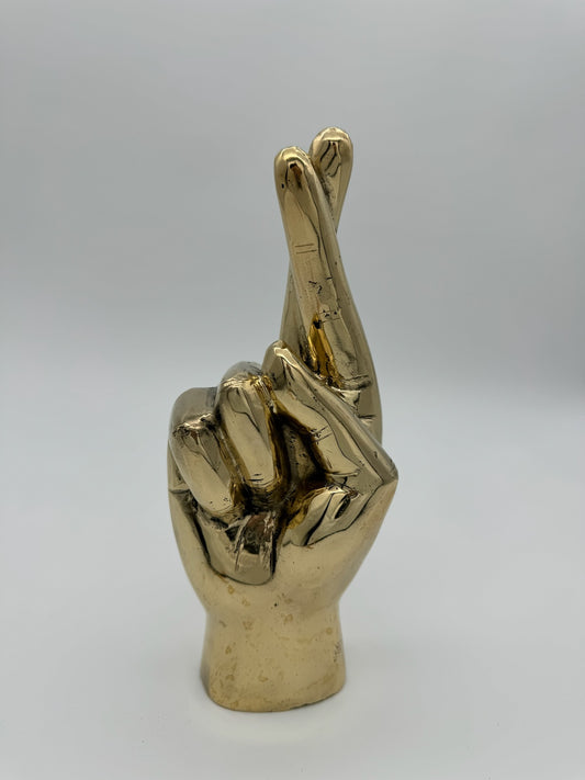 Fingers Crossed Hand, Bronze Handmade, 24cm